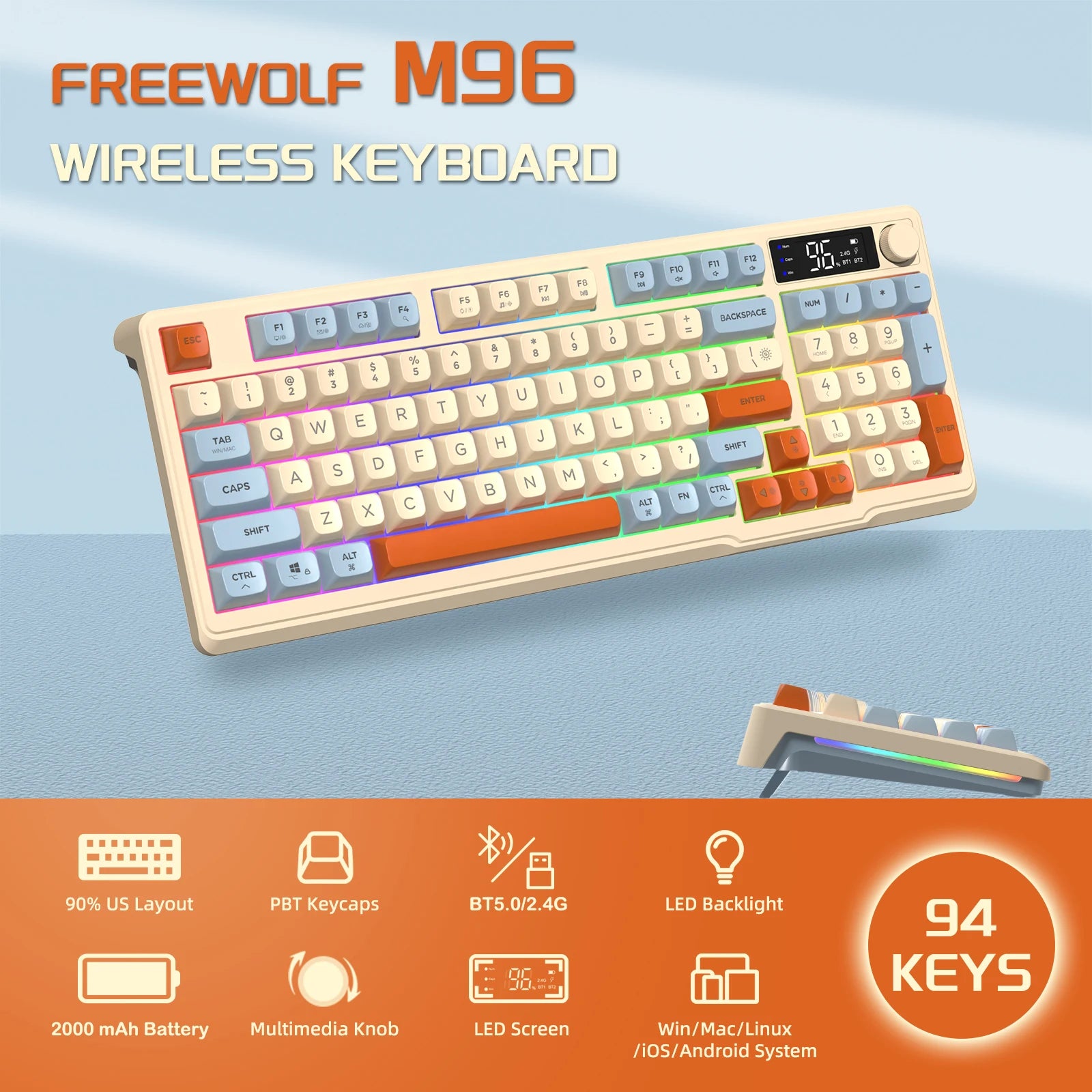 Wireless Gaming Keyboard With Display Screen And Knob