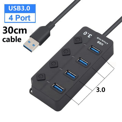 USB 3.0 Hub 7 Port High Speed Powered Switch Cable - Smarsty