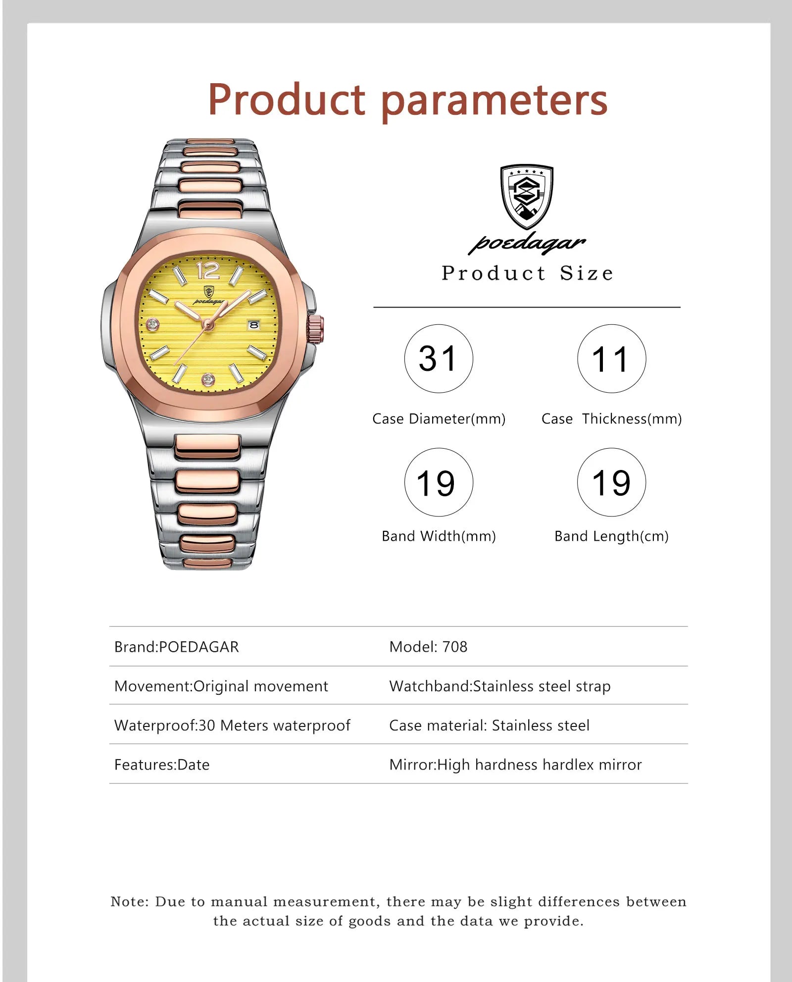 POEDAGAR Luxury Square Watch For Woman Luminous Waterproof Date Ladies Watch Elegant Women's Quartz Watches Simple Female Clock - Smarsty