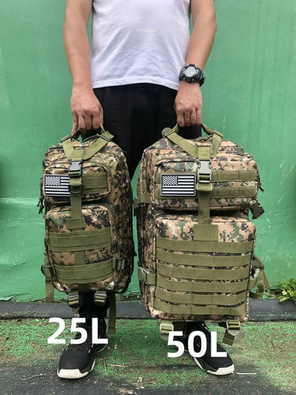 25L/50L Sturdy Nylon Waterproof Tactical Sports Trekking Fishing Hunting Camping Hiking Bag Backpack Outdoor Rucksacks - Smarsty