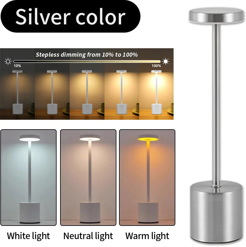 Classic Table Lamp USB Rechargeable Night Light Stepless Dimming Touch Desk Lamp 3 Colors Bedside Lamp Bar Hotel Decoration - Smarsty
