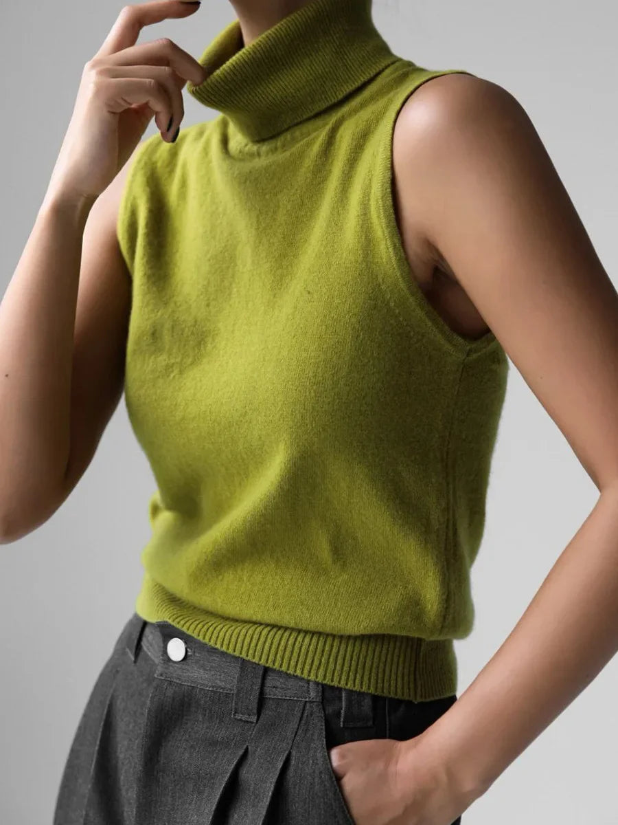 Blubelle Women's New Autumn Turtleneck Sleeveless Tank Top Soft Knit Button Up Cardigan Sweater Fashion Sets - Smarsty