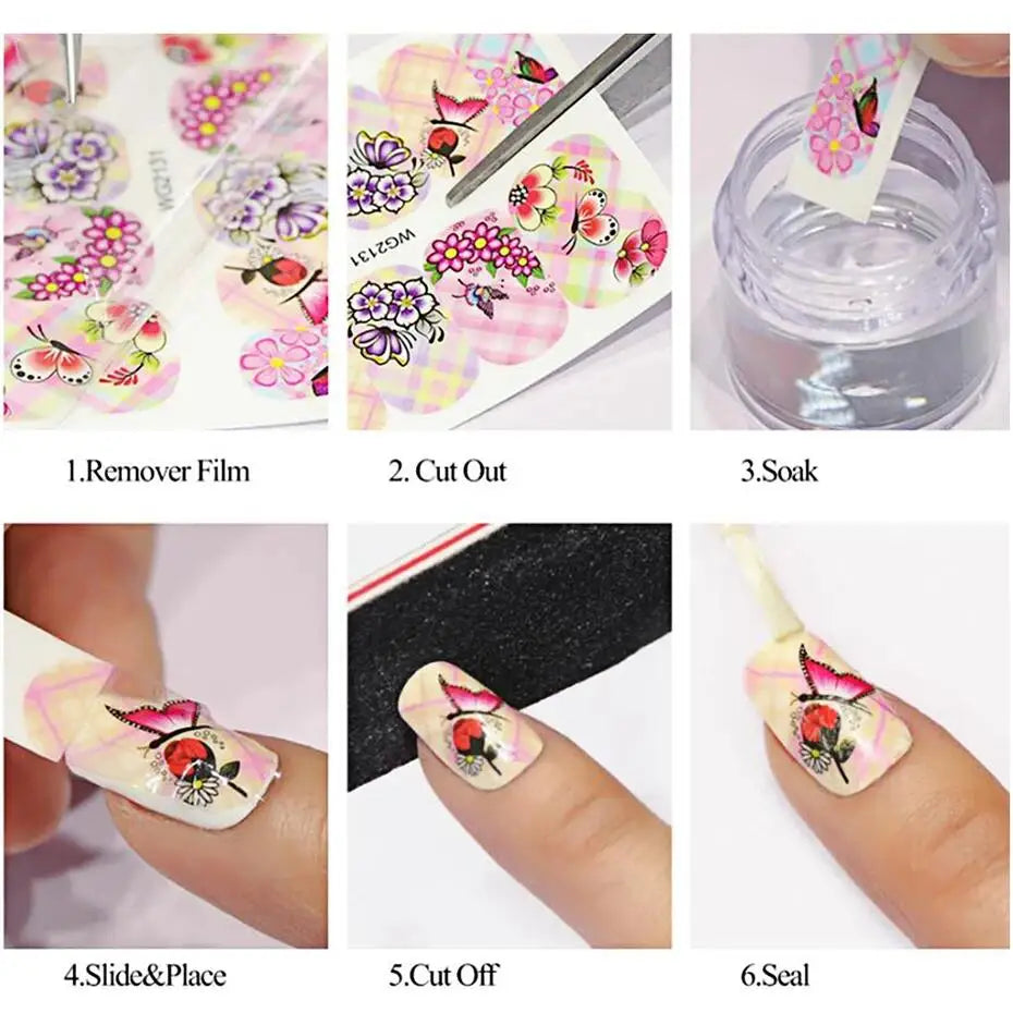 12 Pcs Summer Ink Flowers Nail Art Stickers - Smarsty