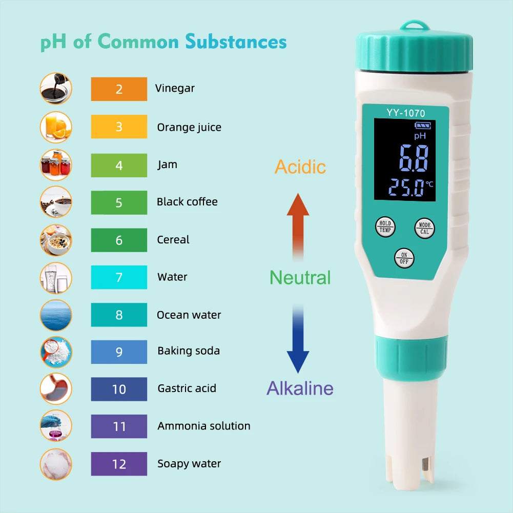 Digital Chlorine PH Tester 7 in 1 Water Quality Analyzer - Smarsty