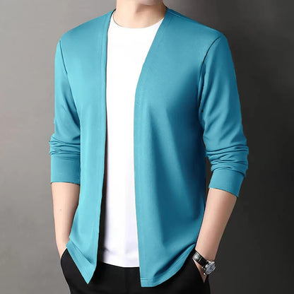 New Slim Fit Cardigan for Men, Thin Spring and Autumn Outerwear, Long Sleeve Casual Trendy Versatile Pure Color Slim Fit Autumn - Smarsty