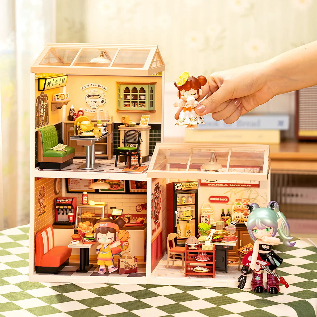 Rolife Panda Hot Pot DIY Modern Miniature Assembly Model Kit Tiny Accessories Themed Diorama For Stress Relief Kids Adults