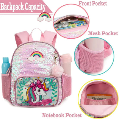Girls Sequined Kindergarten Backpack With Zipper Closure - Smarsty
