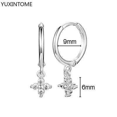 925 Sterling Silver Hoop Earrings White Crystal Luxury - Smarsty