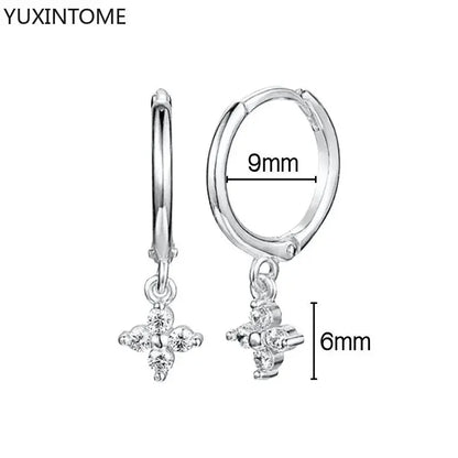 925 Sterling Silver Hoop Earrings White Crystal Luxury - Smarsty