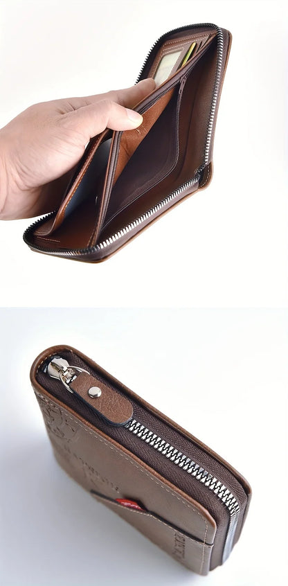 Men's Wallet Made of PU Wax Oil Skin Purse for Men Coin Purse Short Male Card Holder Wallets Zipper Around Money Coin Purse - Smarsty