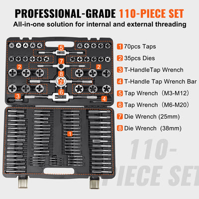 SucceBuy Tap and Die Set 40PCs 60PCs 80PCs 110/116PCs Metric SAE Standard Bearing Steel Taps and Dies Essential Threading Tool - Smarsty