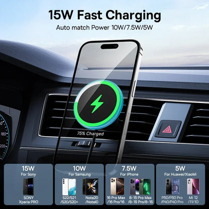Magnetic Wireless Car Charger Holder 15W Fast Charging - Smarsty