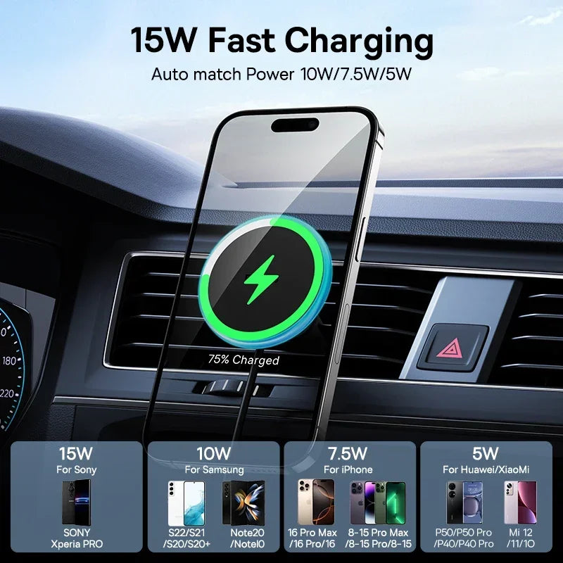 Magnetic Wireless Car Charger Holder 15W Fast Charging - Smarsty