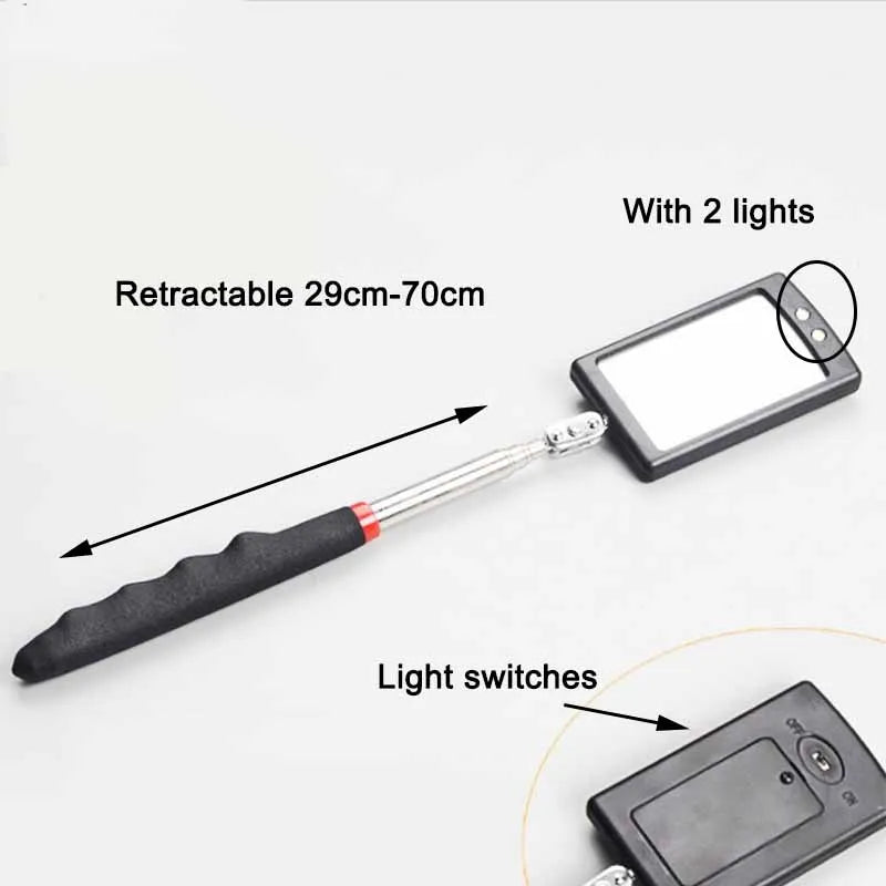 360° Inspection Mirror LED Light Telescoping Mirrors Extend Mechanic Tools Inspection Mirror Telescopic Handle Repairing Tools - Smarsty