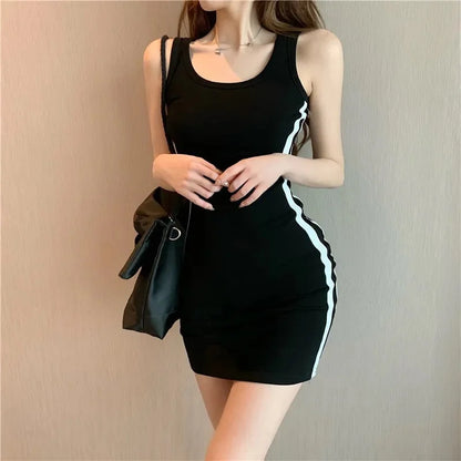 Summer Women Casual Sheath Dress Lady Spaghetti Strap Sleeveless Sexy Stretch Slim Dress Vestidos QT030 - Smarsty