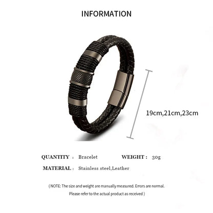 Vintage Woven Leather Wrap Bracelets For Men Durable Stainless Steel Wristbands - Smarsty