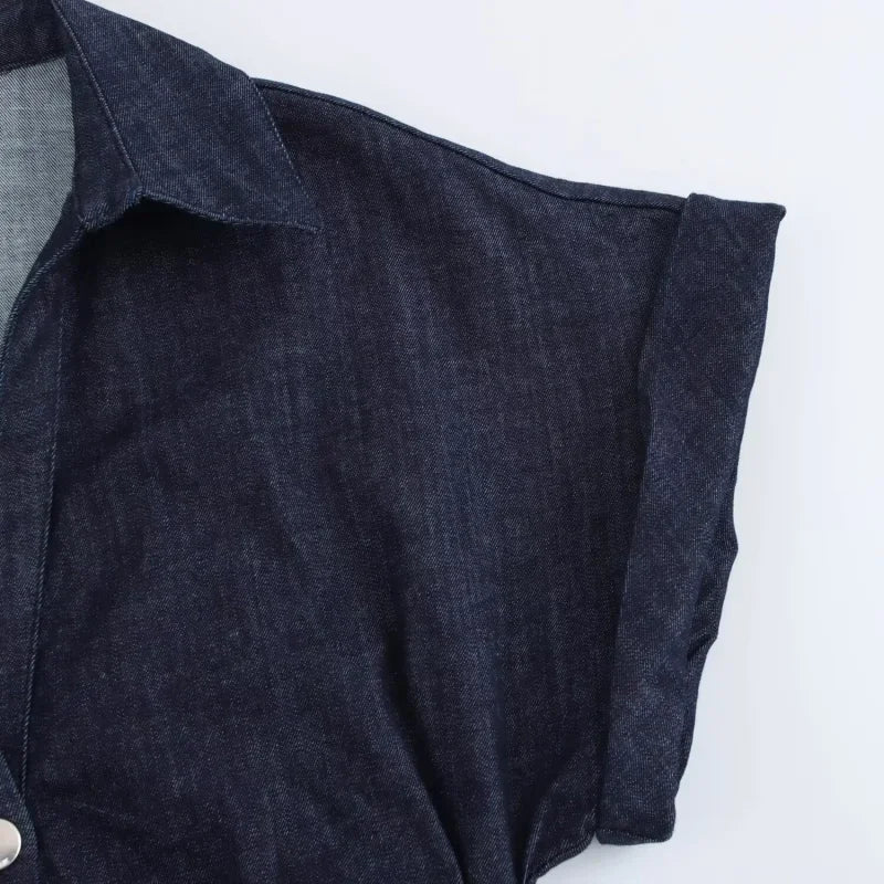2025 traf Spring New 1975 series denim MIDI dress with lapel side zipper fashion wrinkle waist slim elegant dress - Smarsty