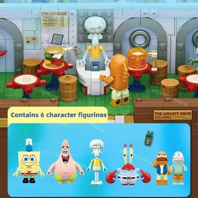 Spongebob building block cartoon Krusty Krab creative restaurant scene model Patrick Star assembly toy children's birthday gift by Smarsty