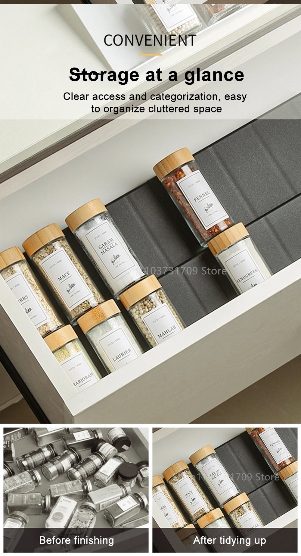 Drawer Spice racks for Kitchen 4 Layers Adjustable Spice Rack for Spice Jars Seasoning Shelf Cabinet Pantry Kitchen Organizer