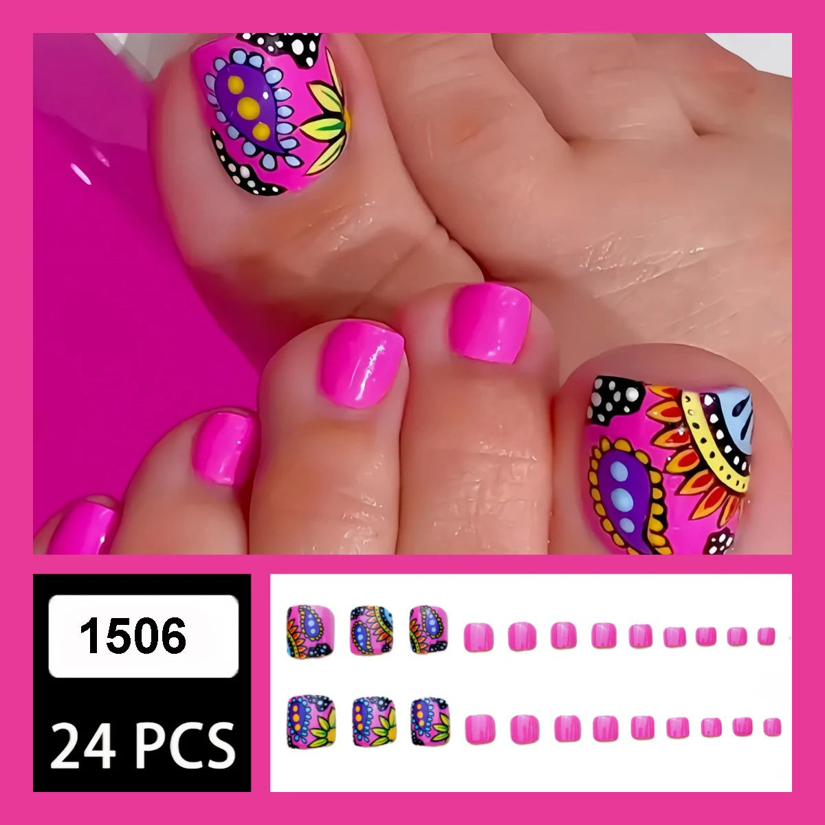 Colorful Flower Press On Nails Set with Glitter - Smarsty