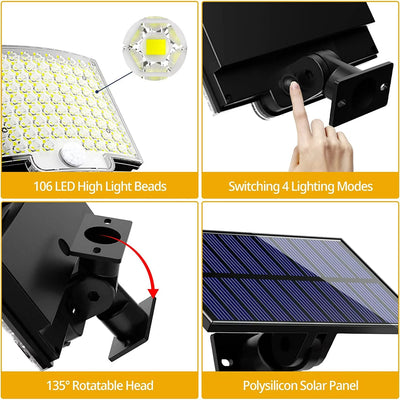Solar Outdoor Lights - LED Motion Sensor Light with Remote Waterproof Security Flood Light for Patio Garage Porch Yard - Smarsty