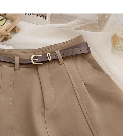 Casual Women A-Line Shorts Fashion Office Lady Commute Vintage Solid High Waist Short Pants Casual Streetwear Summer Trousers - Smarsty