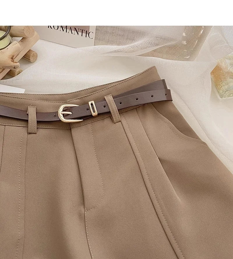 Casual Women A-Line Shorts Fashion Office Lady Commute Vintage Solid High Waist Short Pants Casual Streetwear Summer Trousers - Smarsty