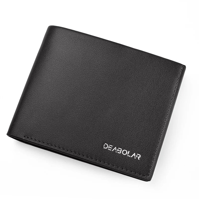Fashion Men's Solid Color Horizontal Short Style Leather Wallet with Multiple Card Slots and A Clear ID Window for Students - Smarsty