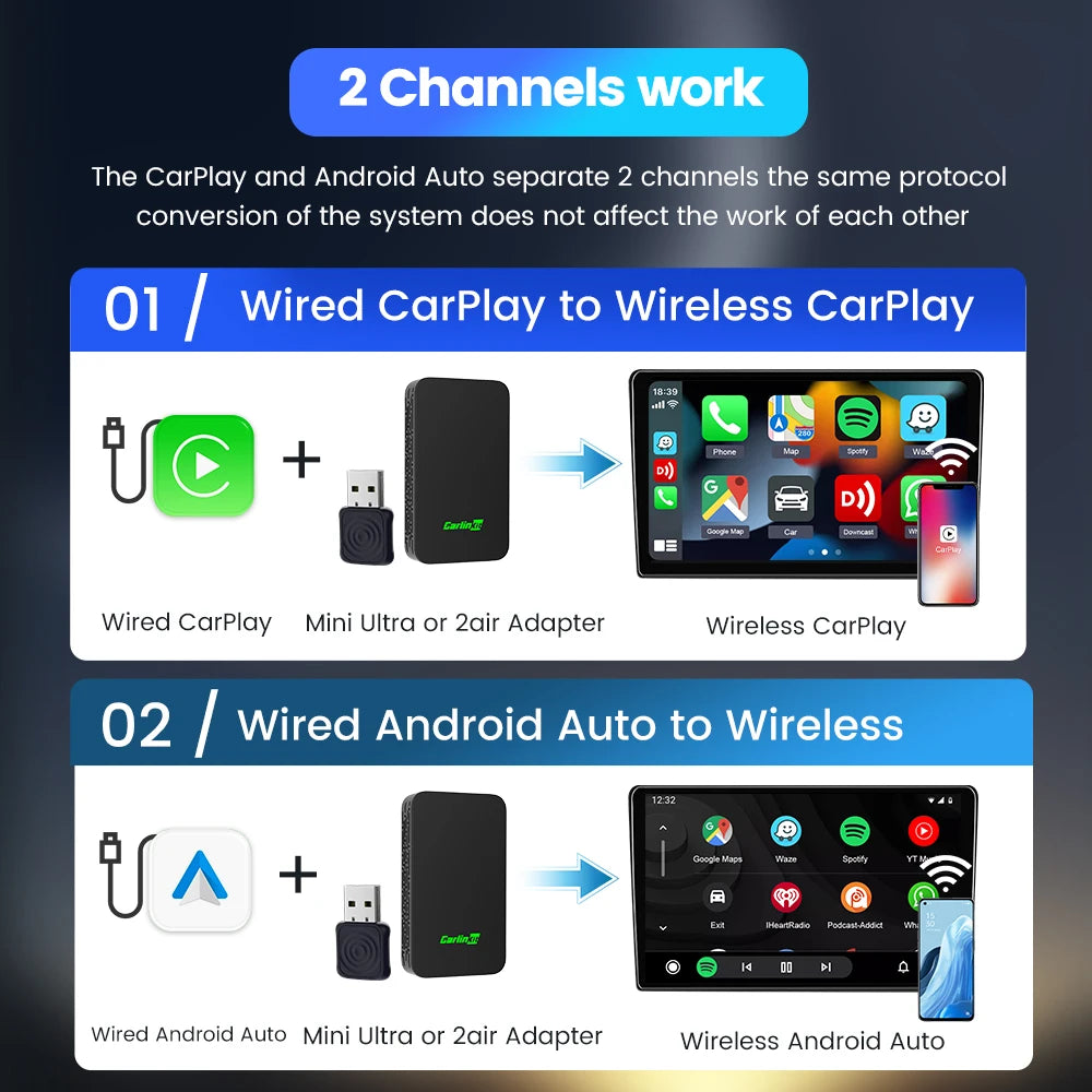 Wireless CarPlay Android Auto 2in1 Car Adapter Pro Box - Smarsty