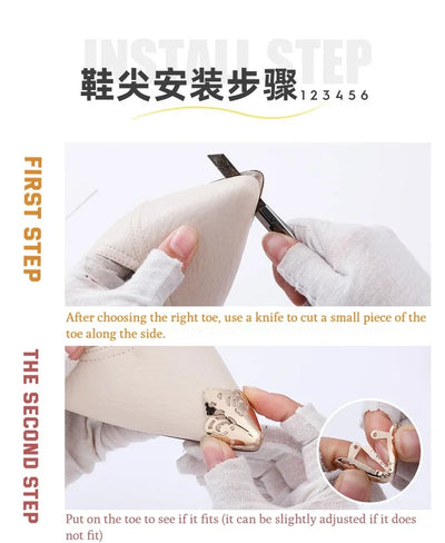Women High Heel Metal Toe Cap Wear and Tear Concealer Anti-kicking Leather Shoes Point Protector Flat Shoe Tips Cap Accessorices - Smarsty