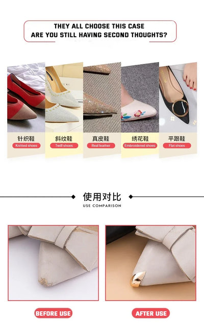 Women High Heel Metal Toe Cap Wear and Tear Concealer Anti-kicking Leather Shoes Point Protector Flat Shoe Tips Cap Accessorices - Smarsty