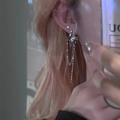 Y2K Pink Heart Star Tassel Earrings for Trendy Kpop Style - Smarsty