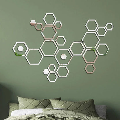 24pcs 3D Hexagonal Mirror Wall Stickers for Home Decor - Smarsty