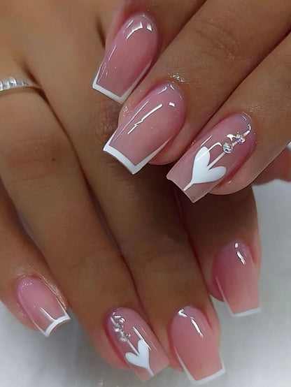 Medium Ballerina Pink Press On Nails with French Tips - Smarsty