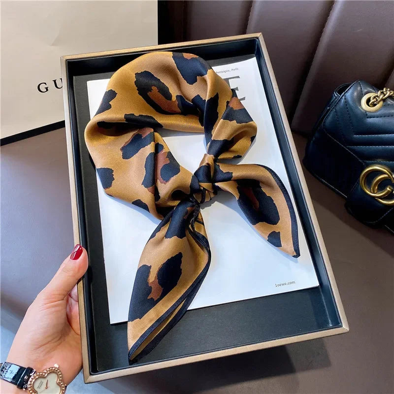 Luxury Women Silk Leopard Print Scarf Soft Satin Wrap - Smarsty