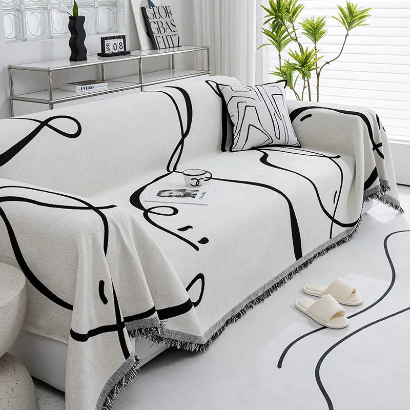 Black Chenille Sofa Cover for Dust Protection - Smarsty