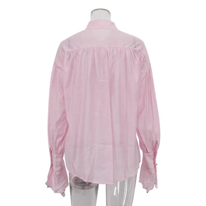 Tossy Casual Loose See-Through Shirts Women's Autumn Lapel Long Sleeve Patchwork Blouse Top Streetwear Female Solid Shirts Top - Smarsty