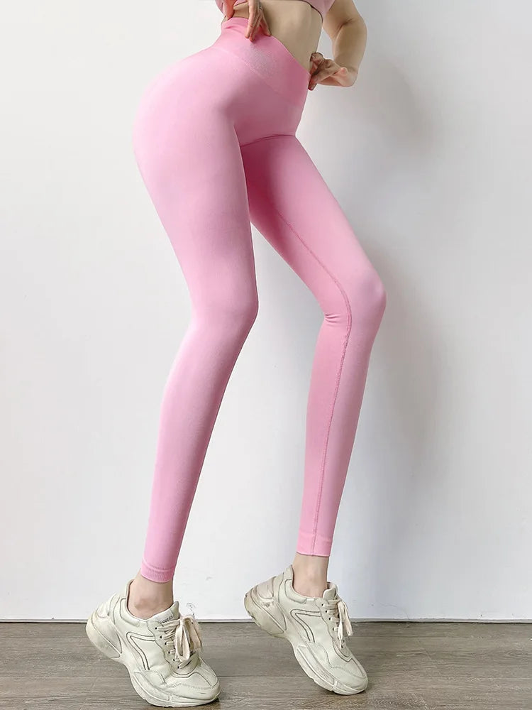 [Seamless Yoga Leggings] High Elastic Seamless Yoga Leggings - Women Fitness Quick Dry Push Up Sports Pants - Solid High Waist R - Smarsty