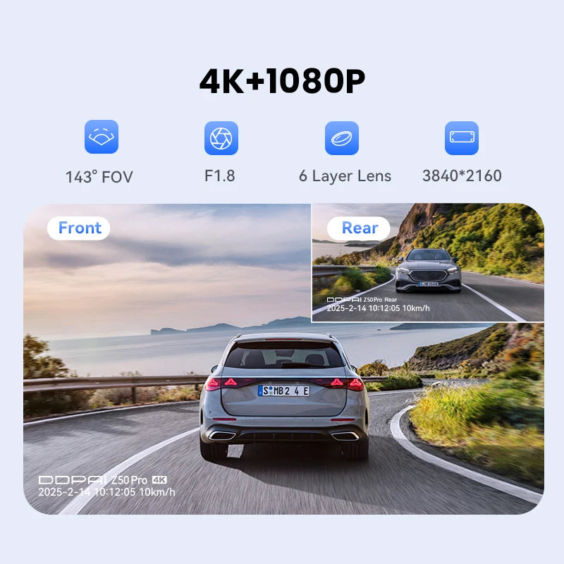 Dash Cam 4K Night Vision GPS ADAS Front Rear Parking - Smarsty