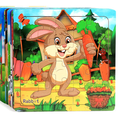 New 20 Piece Wooden 3d Puzzle Cartoon Animal Vehicle Jigsaw Puzzle Montessori Educational Toys For Kids Baby 1 2 3 Years by Smarsty