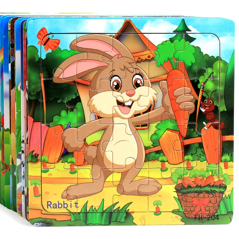 New 20 Piece Wooden 3d Puzzle Cartoon Animal Vehicle Jigsaw Puzzle Montessori Educational Toys For Kids Baby 1 2 3 Years by Smarsty
