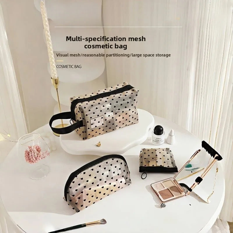 Mesh Heart Makeup Bags Waterproof Washable Organizer - Smarsty