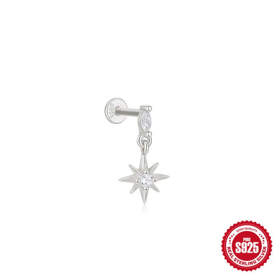 925 Silver Star Moon Zircon Stud Earrings Hypoallergenic - Smarsty