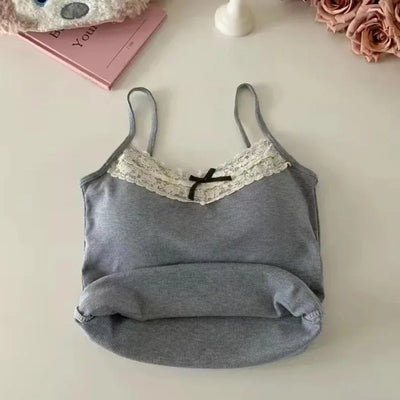 New Knitted Crop Top For Women Solid Color Lace Sling Tops Knitwear Tank Top Female Sexy Slim Camisole Sweet Short Beau Back Top - Smarsty