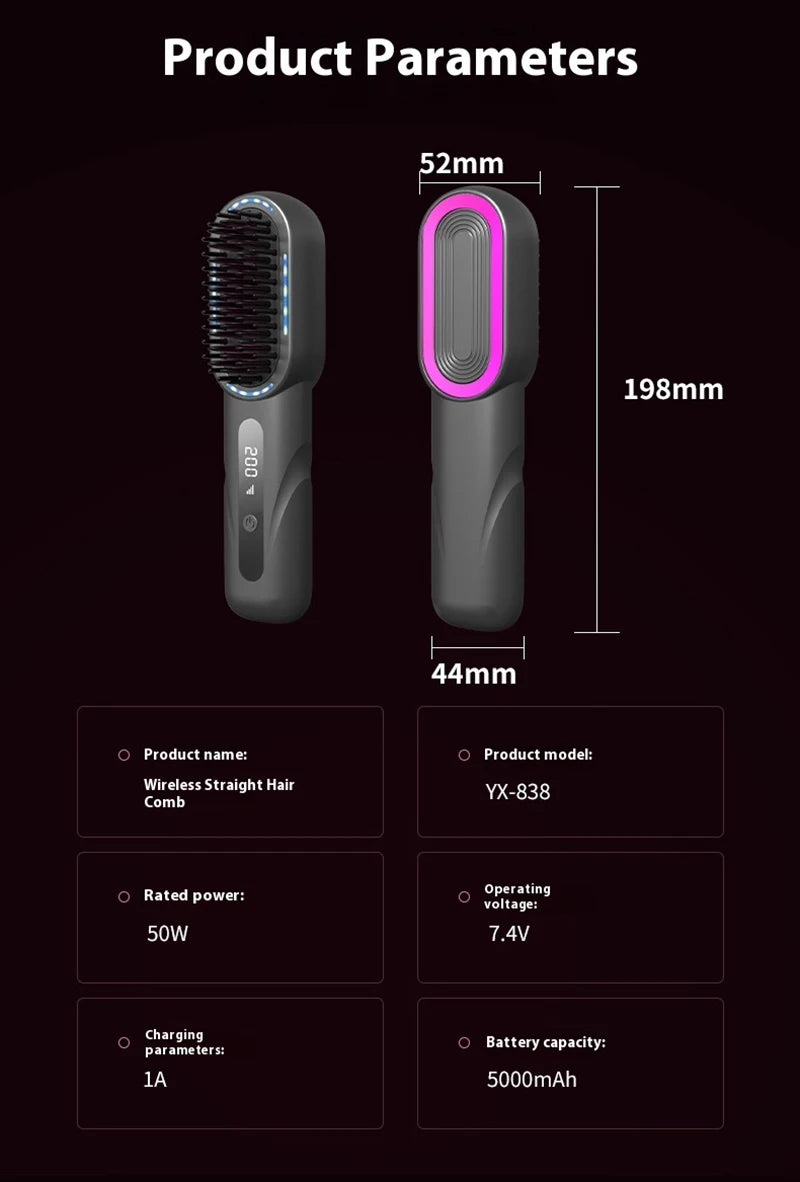 Wireless Hair Straightener Comb with Negative Ions - Smarsty
