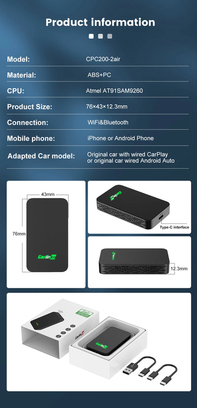 Wireless CarPlay Android Auto Adapter For All Cars Spotify - Smarsty