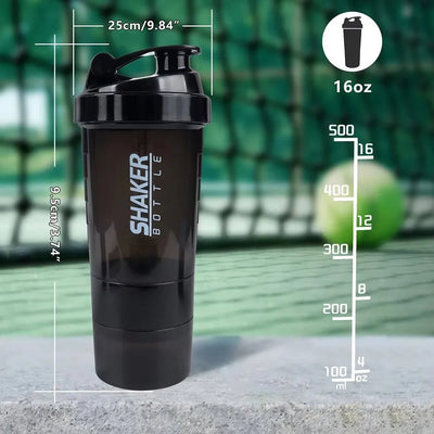 3 Layers Shaker Protein Bottle Powder Shake Cup Water Bottle Plastic Mixing Cup Body Building Exercise Bottle - Smarsty