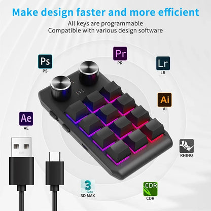 Bluetooth Macropad With 2 Knobs RGB 12 Key Mechanical