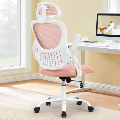 Mesh Ergonomic Office Computer Desk Chair Flip-up Arms Adjustable Headrests Comfortable Lumbar Support For Home Office - Smarsty