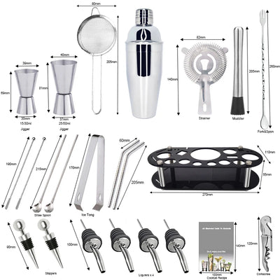 Boston Cocktail Shaker Bar Tool Set with Holder - Smarsty